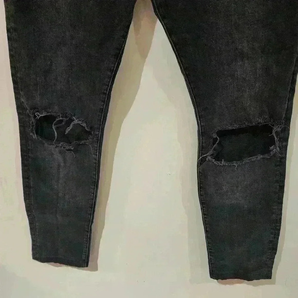 P5044 &denim distressed knees skinny ankle black charcoal  jeans - Picture 4 of 8